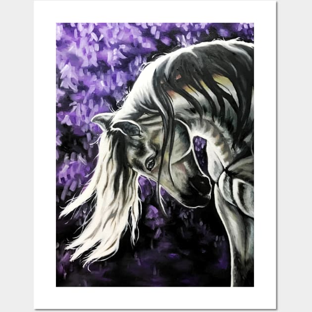 Stallion Among Wisteria Flowers Wall Art by Lady Lilac